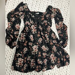 Abercrombie & Fitch Black Floral Babydoll Dress Size Small Tall NWT